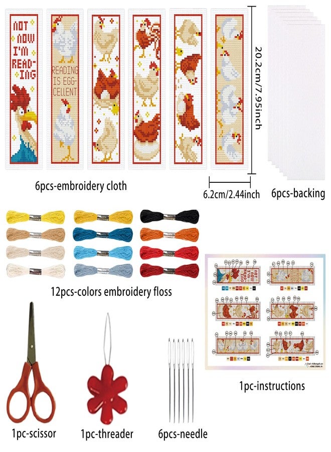 ORIGACH 6 Pcs Cross Stitch Bookmark Kit for Beginner Adults, Cute Chicks and Words Stamped Embroidery Bookmark Kit with Instruction for Starters Printed Cross Stitch DIY Kits for Book Lovers - Image 2