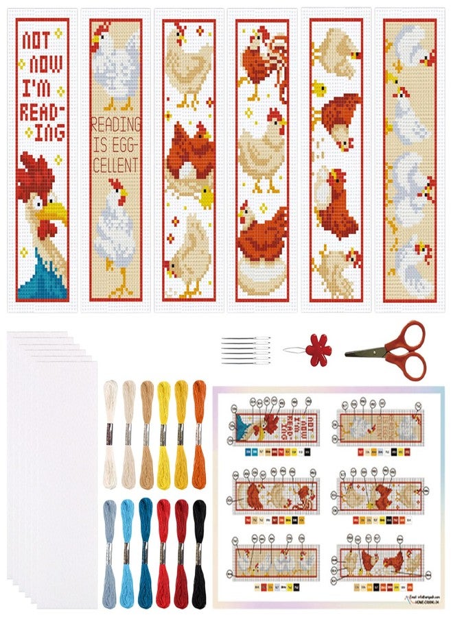ORIGACH 6 Pcs Cross Stitch Bookmark Kit for Beginner Adults, Cute Chicks and Words Stamped Embroidery Bookmark Kit with Instruction for Starters Printed Cross Stitch DIY Kits for Book Lovers - Image 1