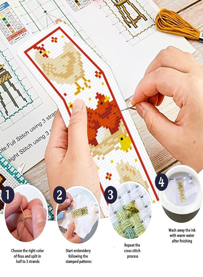 ORIGACH 6 Pcs Cross Stitch Bookmark Kit for Beginner Adults, Cute Chicks and Words Stamped Embroidery Bookmark Kit with Instruction for Starters Printed Cross Stitch DIY Kits for Book Lovers - Image 4