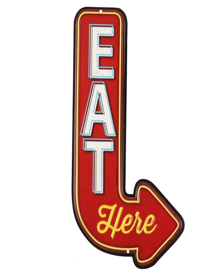 Open Road Brands Eat Here Arrow Embossed Metal Sign - Vintage Diner Sign for Kitchen or Man Cave - Image 1