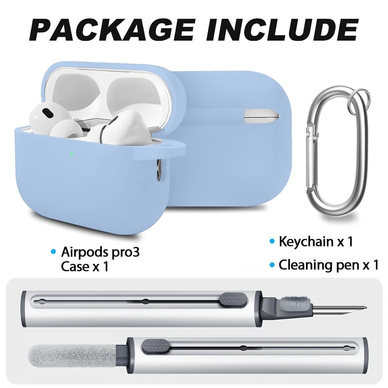 Woyinger for AirPods Pro 3 Case (2025) with Cleaner Kit, Compatible with Airpods Pro 3rd Generation Case (USB-C Cable) with Keychain for Women and Men,Sky Blue - Image 2