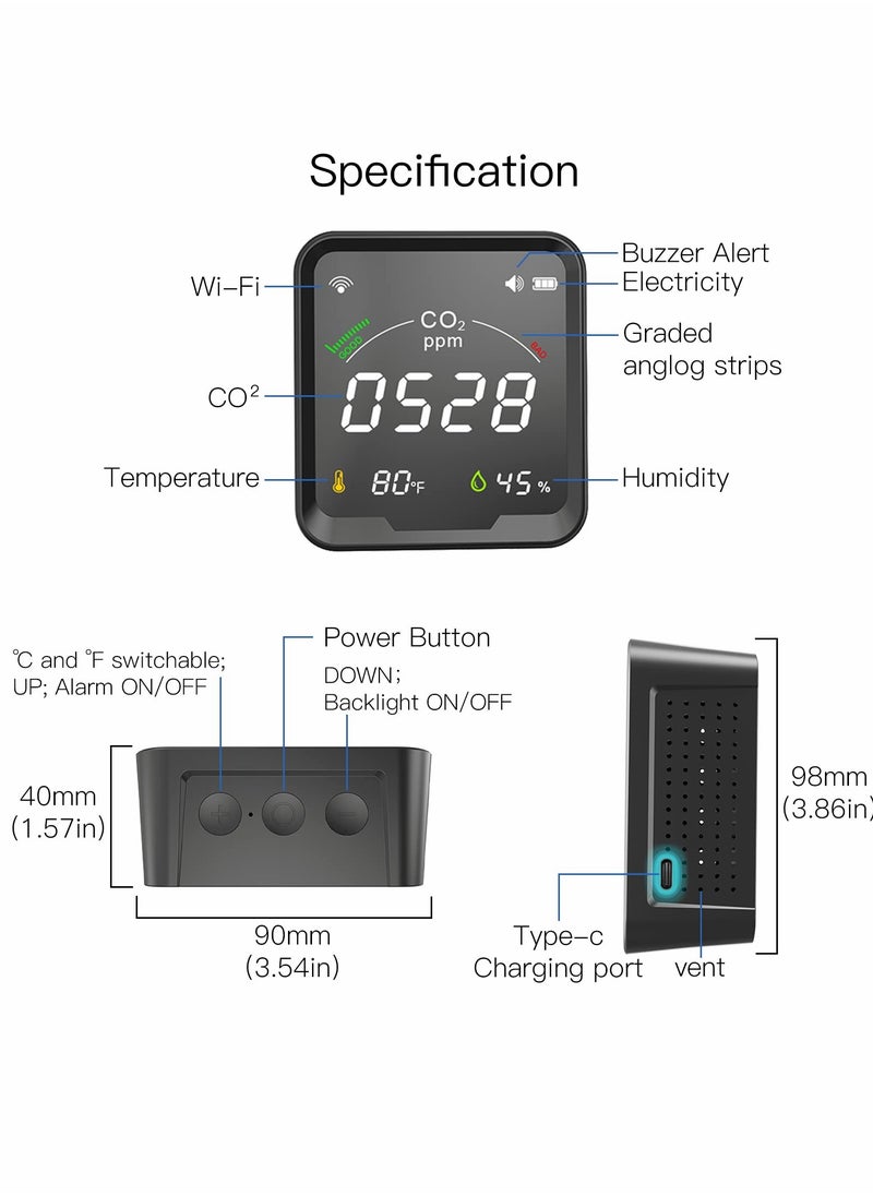 Generic - WiFi CO2 Monitor, NDIR Sensor Smart CO2 Detector, Air Quality Monitor for Portable Carbon Dioxide Detector Alarm, Temperature Humidity Sensor, Automation Work with Tuya Smart Home Devices - Image 1