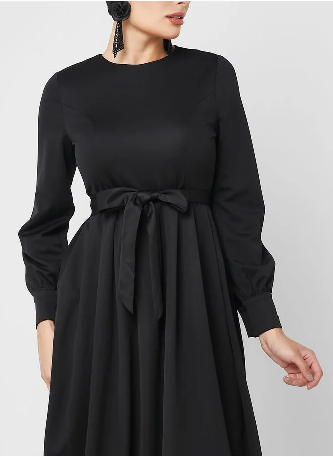 Refka by modanisa Belted Long Sleeve Dress