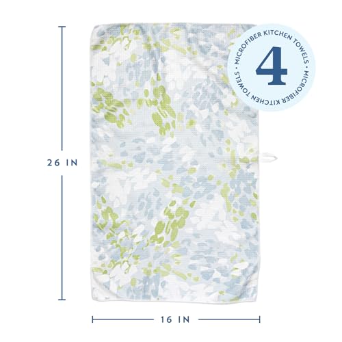 ELYN Microfiber Kitchen Dish Towel Set, Quick-Dry & Absorbent Waffle Weave Cleaning Towels, Set of 4 Kitchen Towels, Paper Towels Alternative (Painterly Floral & Grid) - Image 2