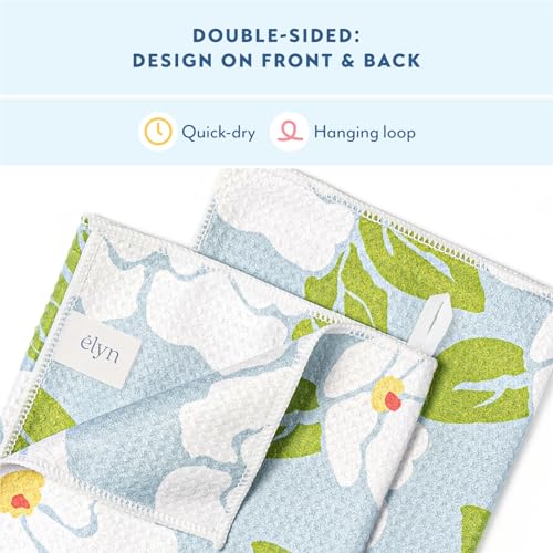 ELYN Microfiber Kitchen Dish Towel Set, Quick-Dry & Absorbent Waffle Weave Cleaning Towels, Set of 4 Kitchen Towels, Paper Towels Alternative (Painterly Floral & Grid) - Image 4