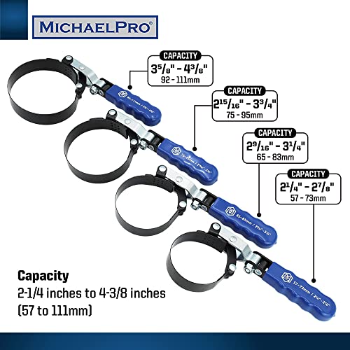 MichaelPro MP001223 4-Pcs Professional Swivel Oil Filter Wrench Set with Stand, 57 to 111mm | 2-1/4 to 4-3/8 Inches - Image 2