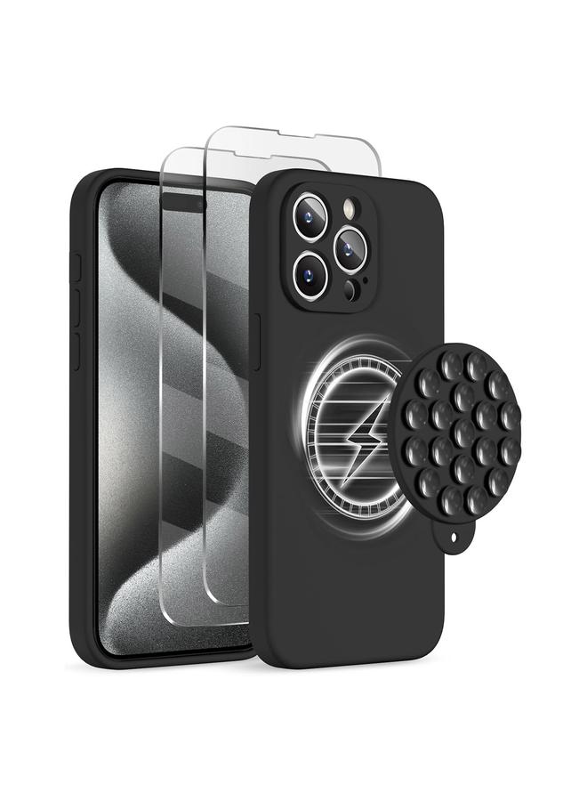 S-TOP Case For iPhone 15 Pro Silicone Suction Cup MagSafe Phone Case with Screen Film - Image 1