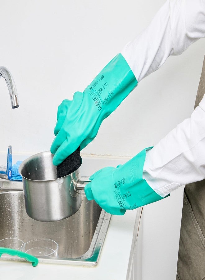 Restaurantware-Clean Tek Professional 15 Mil XXL Cleaning Gloves, 1 Pair Of Long Cuff Gloves - Flock Lining, No-Powder, Green Nitrile Chemical Tolerant Gloves, No-Latex, Heavy-Duty Tasks - Image 5