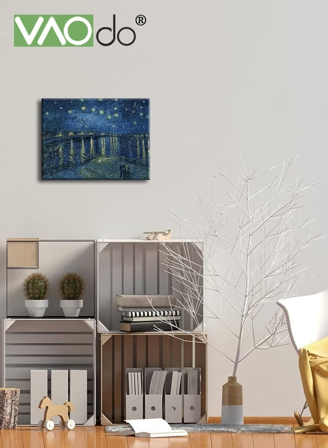 VAOdo Canvas Wall Art, Modern Decorative Painting, Starry Night Over The Rhone, Canvas Wall Art, Home Wall Decoration for Living Room Bedroom Office School 55*40CM - Image 2
