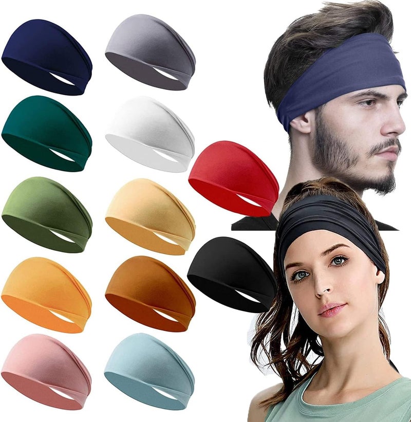 Khazna Headband 12 Pack Sweat Hair Bands for Women's Man's, Sport Workout Running Headwrap Non Slip Sweat Yoga Hair Wrap for Girls, Summer Moisture Wicking Hair Accessories - Image 1