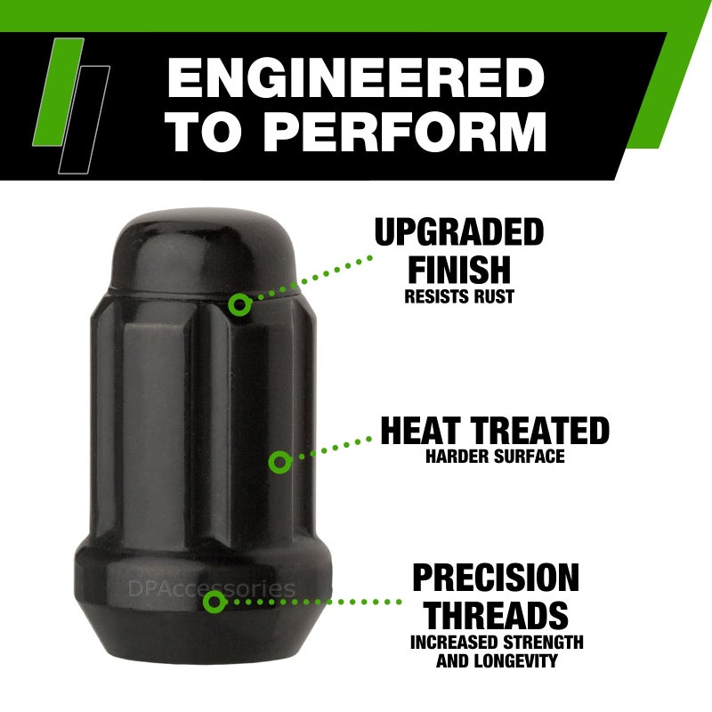 DPAccessories Black 1/2-20 Lug Nuts for Aftermarket Wheels - Closed End Spline Tuner - 34mm (1.35") Tall - Set of 23 - D5242P-2308/23 - Image 5