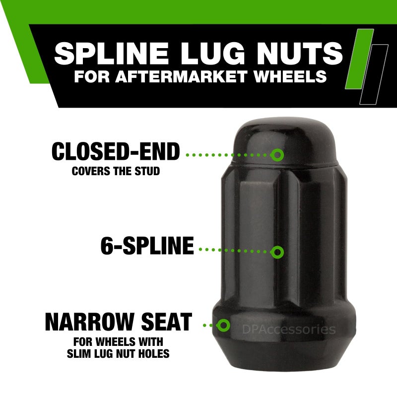 DPAccessories Black 1/2-20 Lug Nuts for Aftermarket Wheels - Closed End Spline Tuner - 34mm (1.35") Tall - Set of 23 - D5242P-2308/23 - Image 4