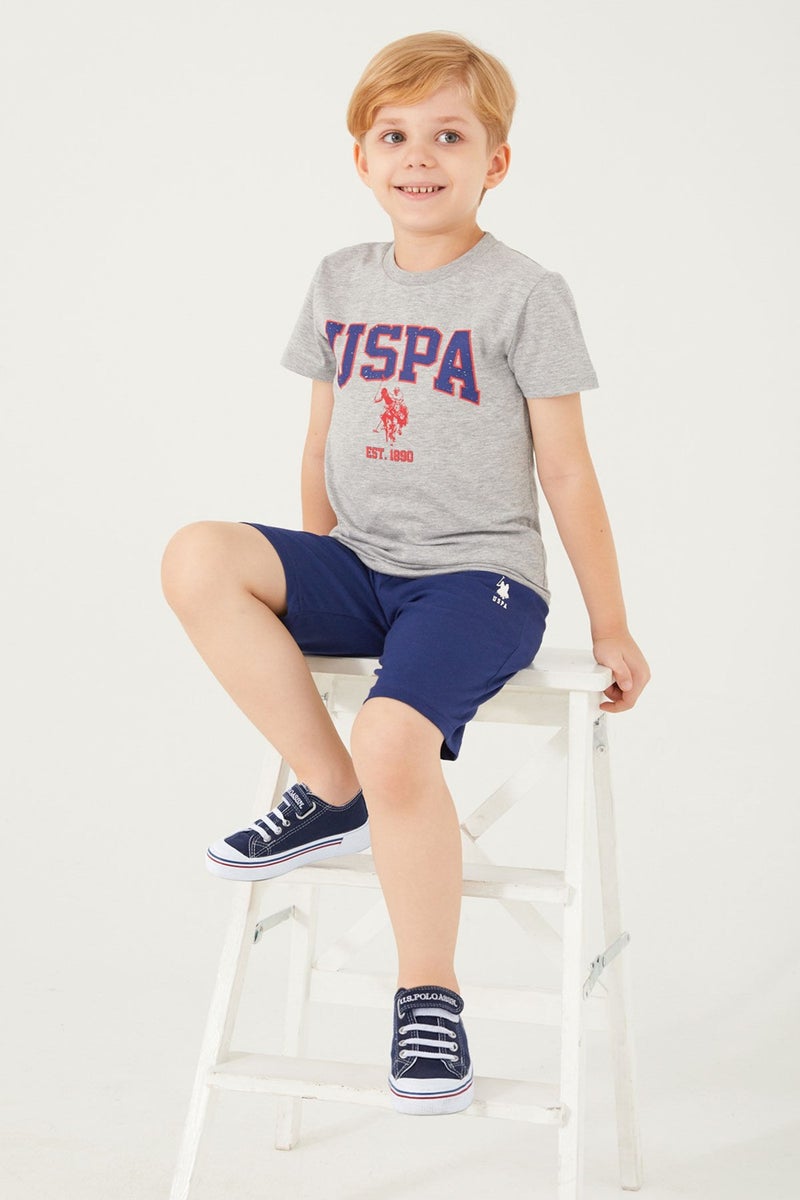 U.S. Polo Assn. Vivid Natural Silk Gray Melange Boy's Bermuda Set  - Image 1