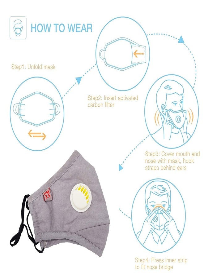 VRITRAZ Unisex Plain Black Print Pm 2.5 Anti Pollution Activated Carbon Dust Face Mask With Breathing Valve - Image 3