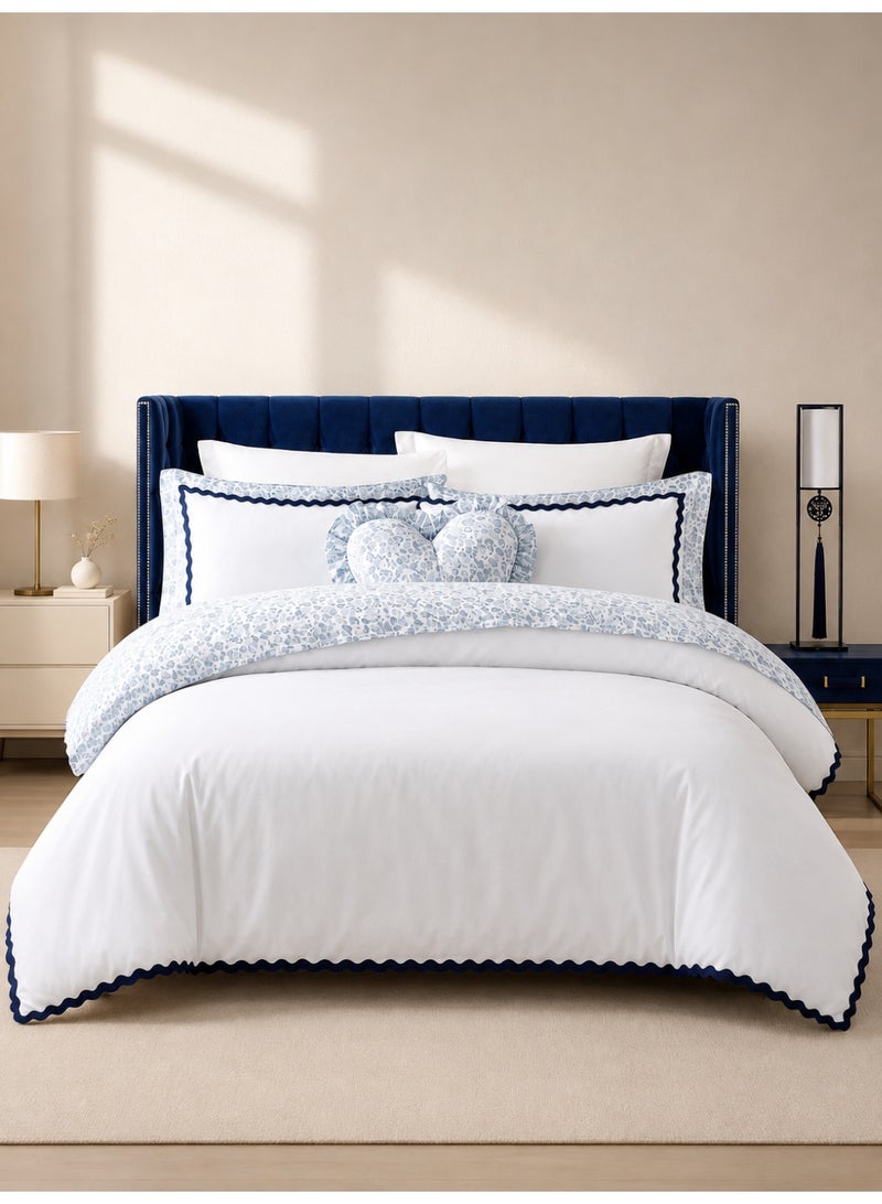 السرعوف الذهبية طقم سرير GOLD MANTIS Coastal Chic - لحاف ذو حافة صدفية، أغطية وسائد، ملاءة وملاءة - ألياف دقيقة ناعمة، راحة طوال المواسم، أبيض أنيق مع زخرفة متباينة - مقاس كوين - Image 1