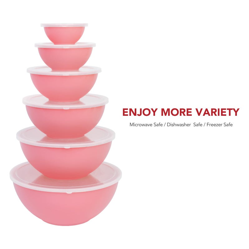 BoxedHome BPA Free Plastic Round Mixing Bowl with Lids, 12 Pack Nesting Bowls with Lids Set, Microwave and Dishwasher Safe Prep & Serving Bowls Great for Mixing, Baking, Serving (Pink, 12pcs) - Image 2