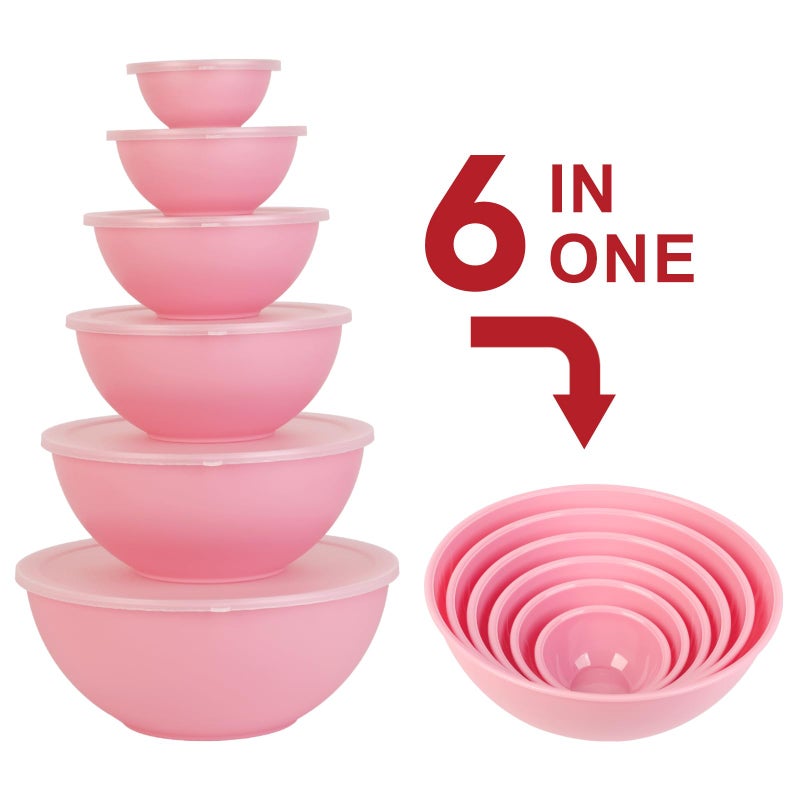 BoxedHome BPA Free Plastic Round Mixing Bowl with Lids, 12 Pack Nesting Bowls with Lids Set, Microwave and Dishwasher Safe Prep & Serving Bowls Great for Mixing, Baking, Serving (Pink, 12pcs) - Image 3