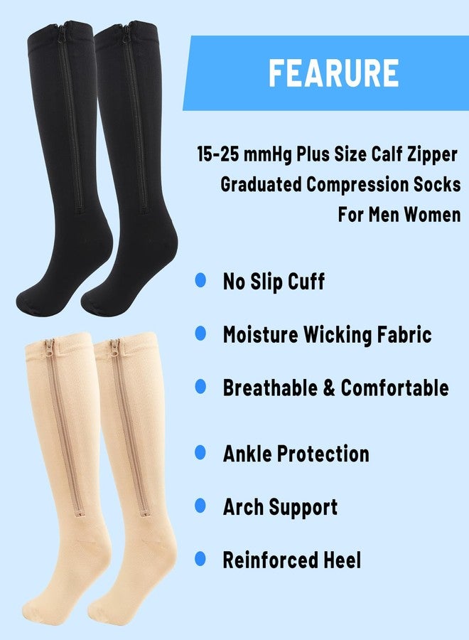 MEJORMEN 2 Pairs Plus size Zipper Compression Socks 15-25 mmHg Calf Knee High Closed Toe Compression Stockings for Overweight Women Men - Image 3