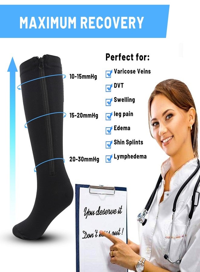 MEJORMEN 2 Pairs Plus size Zipper Compression Socks 15-25 mmHg Calf Knee High Closed Toe Compression Stockings for Overweight Women Men - Image 4