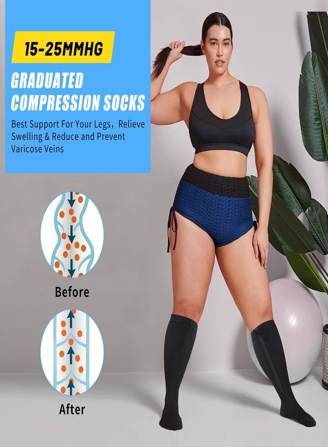 MEJORMEN 2 Pairs Plus size Zipper Compression Socks 15-25 mmHg Calf Knee High Closed Toe Compression Stockings for Overweight Women Men - Image 2