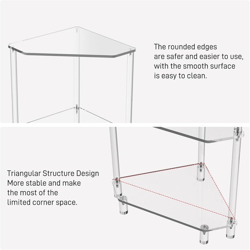 Eglaf Acrylic Corner Side Table - 3 Tier Triangle End Table - Small Side Table for Living Room, Bedroom, Bathroom - 11.8'' L x 11.8'' W x 26 ''H - Image 4