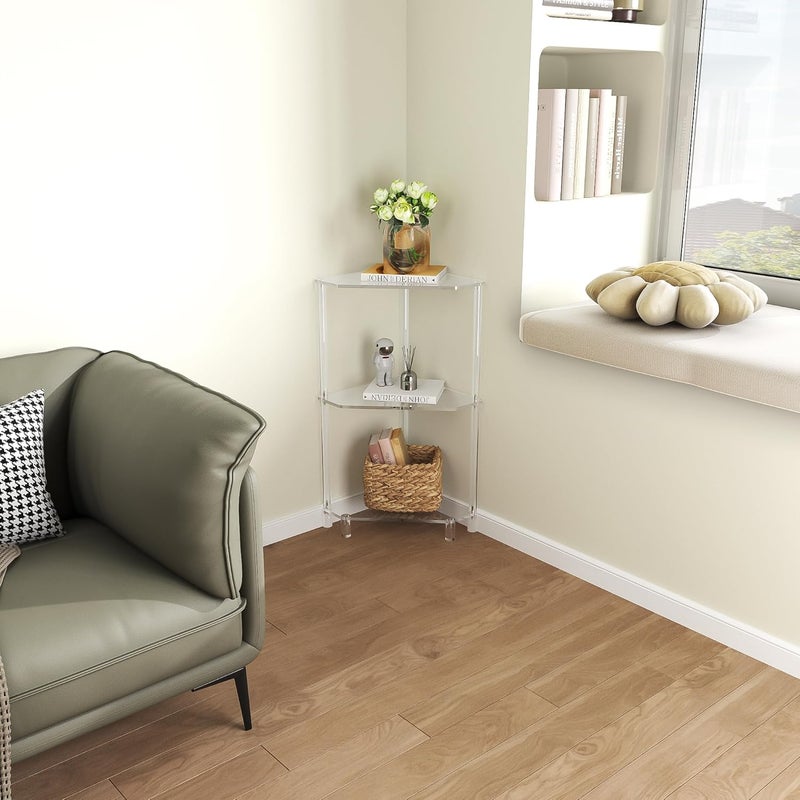 Eglaf Acrylic Corner Side Table - 3 Tier Triangle End Table - Small Side Table for Living Room, Bedroom, Bathroom - 11.8'' L x 11.8'' W x 26 ''H - Image 5