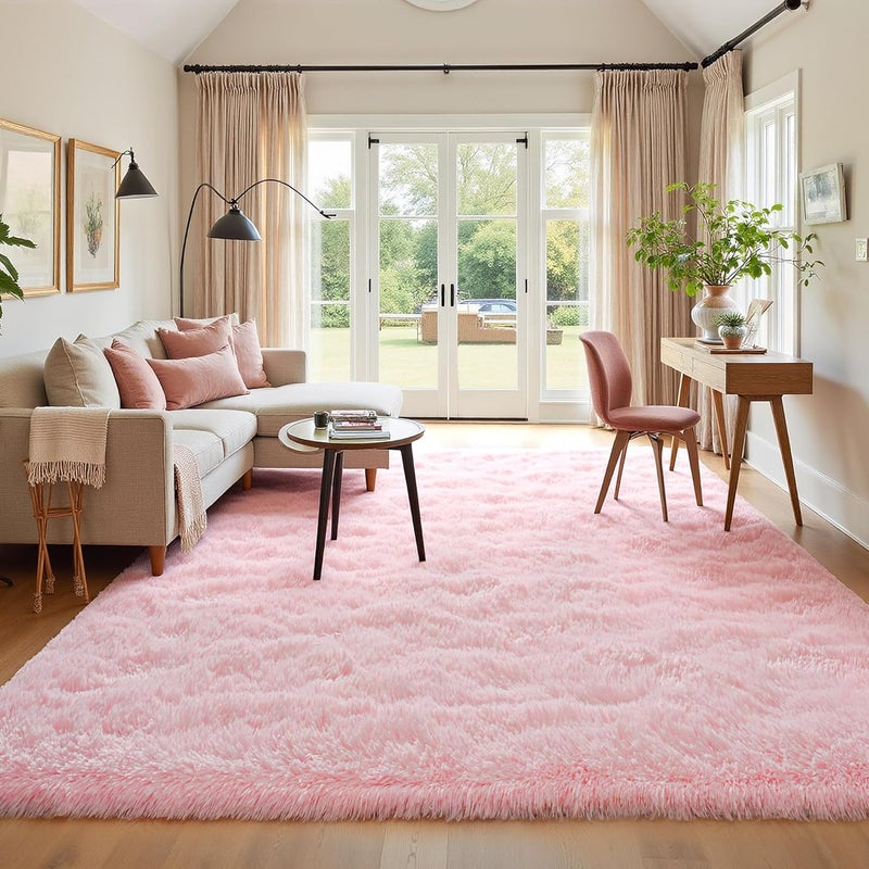 Keeko Fluffy Pink Area Rugs for Bedroom Girls Room, Cute Shag Fuzzy Large Kids Room Rugs Living Room Soft Furry Bedroom Carpet Indoor Bedside Rug for Teen Baby Nursery Dorm Decor, 5.3x7.5 - Image 4