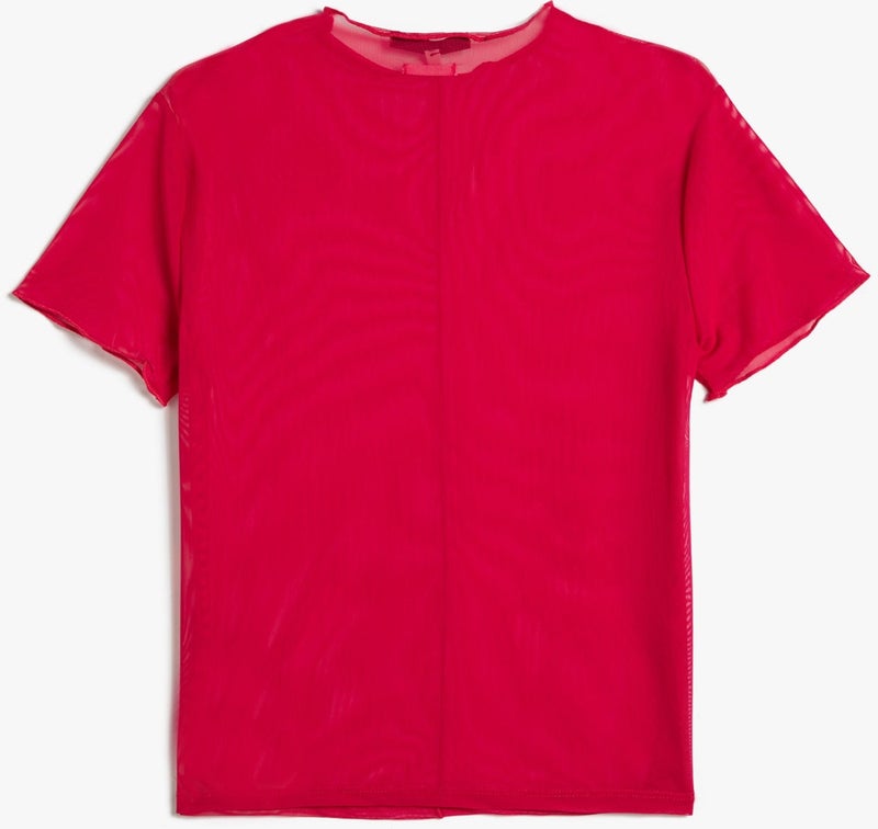 KOTON Sports T-Shirt Crew Neck Short Sleeve Tulle Detailed - Image 2