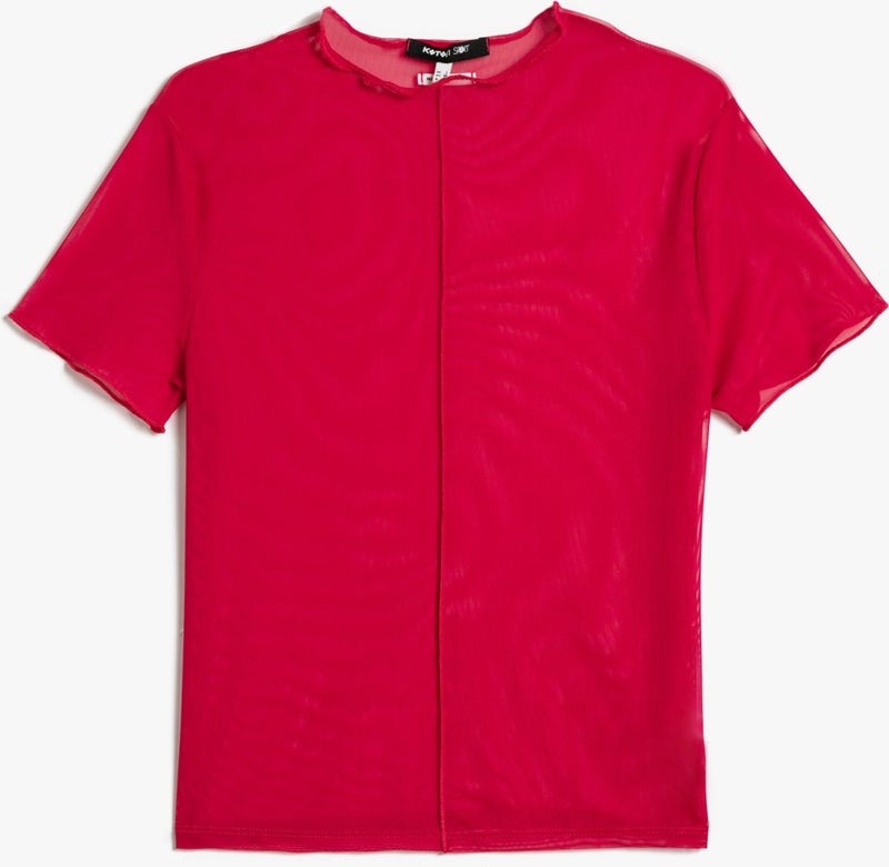 KOTON Sports T-Shirt Crew Neck Short Sleeve Tulle Detailed - Image 1