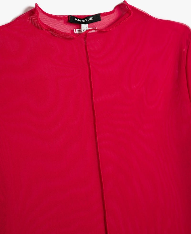KOTON Sports T-Shirt Crew Neck Short Sleeve Tulle Detailed - Image 3