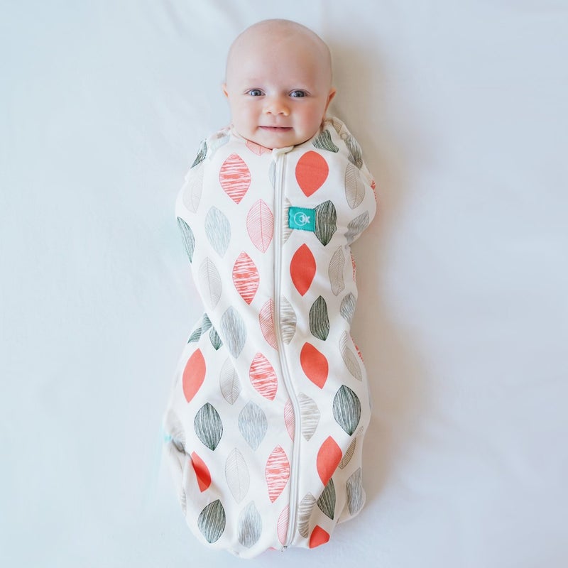 ergoPouch Cocoon Swaddle Sack 0.2 TOG - Baby Sleep Sack, Gentle Snug Fit Helps Calm Startle Reflex, Ideal for Arms In/Out Sleeping, Soft Breathable Fabric for Better Sleep (0-3 Months, Blush Leaf) - Image 1
