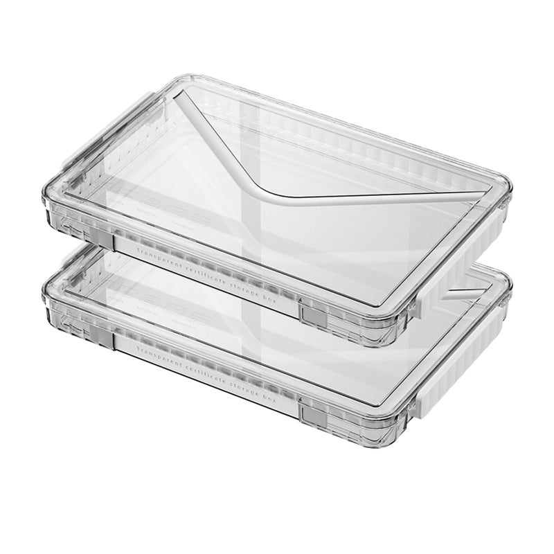 RHONZHAO 2 Pack Clear Plastic File Storage Boxes with Latching Lids, Transparent Certificate Organizer with Handle, Portable Project Case for Drawers, Clear Stackable File Box (White Latches, Small) - Image 1