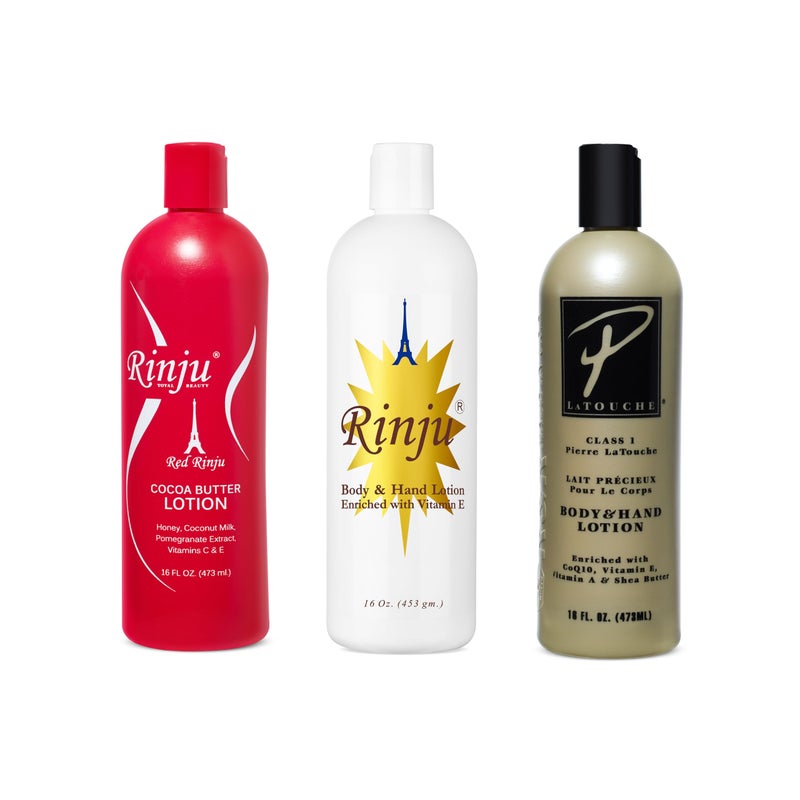 Rinju Pierre La Touche Shea Butter Red Cocoa Butter Lotion 16 oz Set of 3 with a Rubee lotion 2oz bottle  Vitamin E Daily Moisturizer