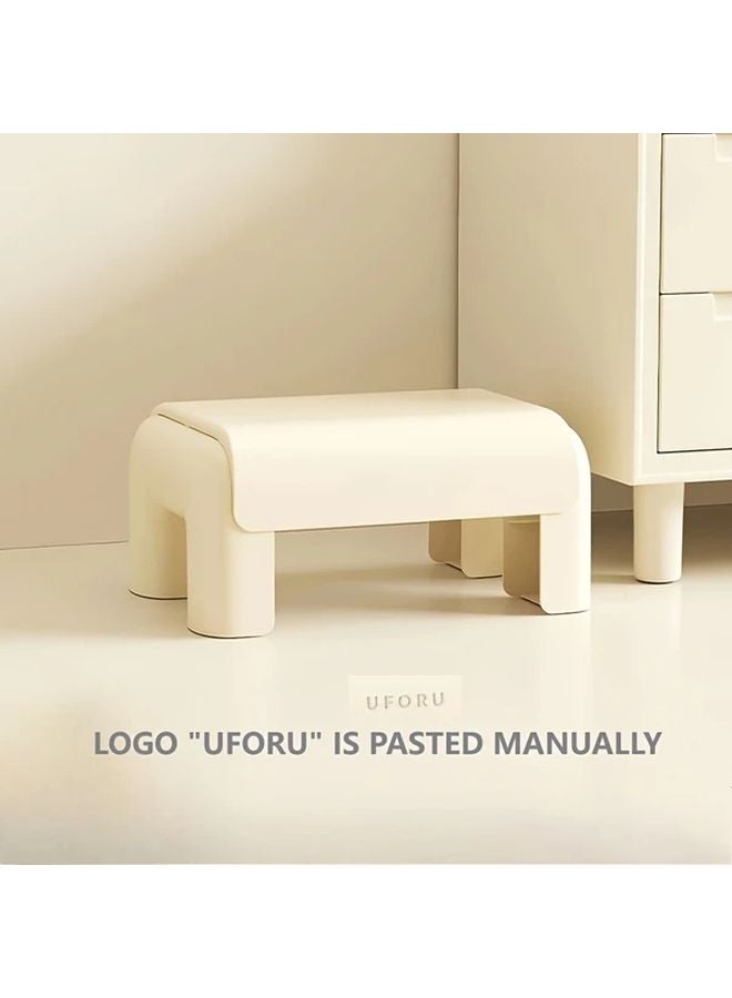 Train Design Step Stool Heavy Duty Non Slip Plastic Storage Ottoman In Cream White - Image 1