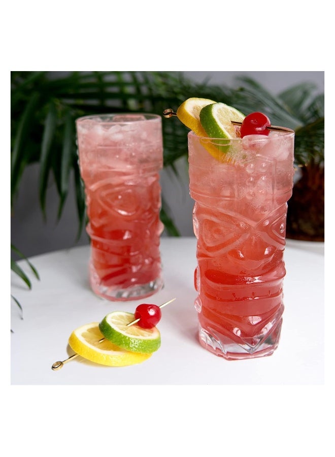 Set of 2 Glasses Cup, Lead-Free Premium Crystal Clear Glass Drinking, Stylish Tiki Glasses, Glass Gift Set, for Wedding & Party Birthday Cup, 14 oz - Image 2