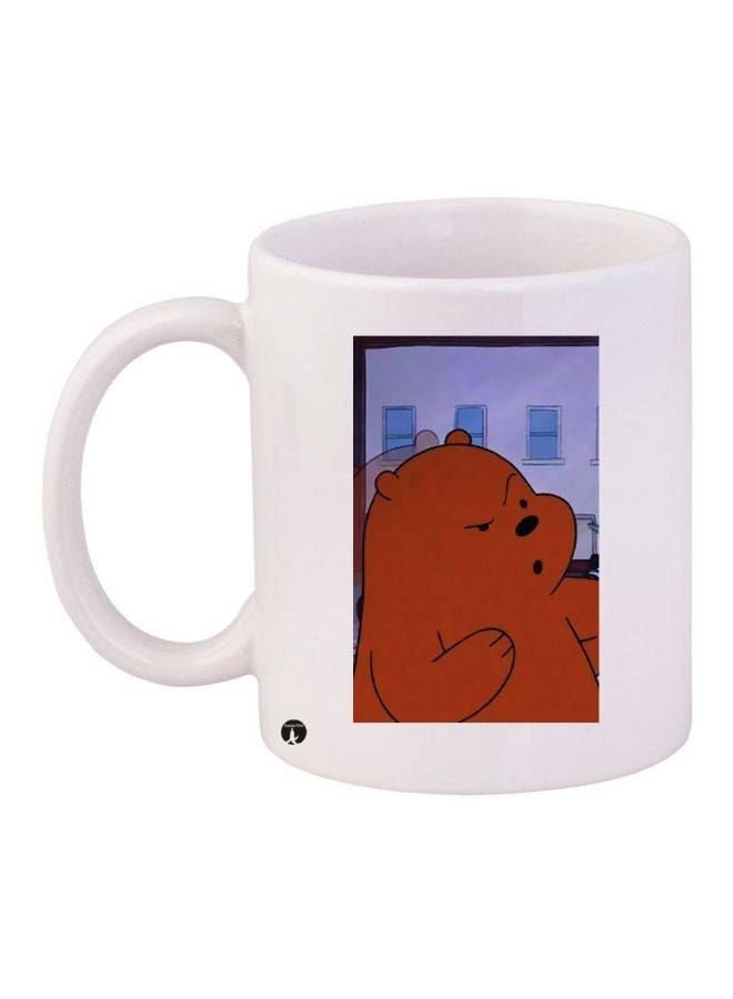 Cartoon Printed Coffee Mug White/Brown/Purple 11ounce