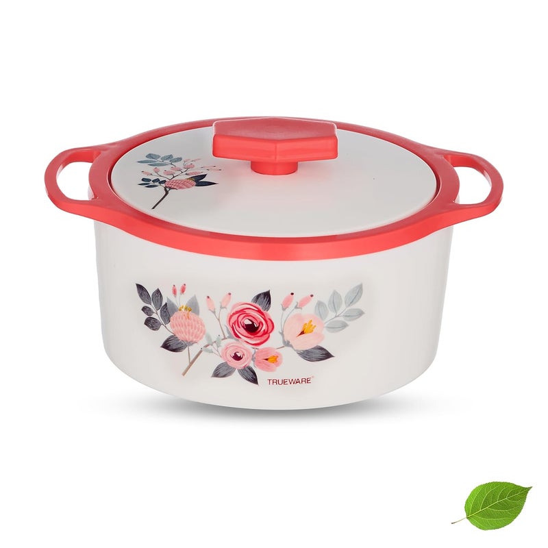 Trueware Trueware Floraa Casserole 1500 ML Thermoware Casserole BPA Free Inner Steel Outer Plastic PU Insulated BPA Free Food Grade Ideal for Chapatti Roti Curd Maker Hot Pot Red  - Image 1