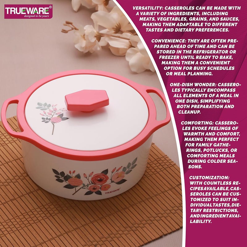 Trueware Trueware Floraa Casserole 1500 ML Thermoware Casserole BPA Free Inner Steel Outer Plastic PU Insulated BPA Free Food Grade Ideal for Chapatti Roti Curd Maker Hot Pot Red  - Image 5