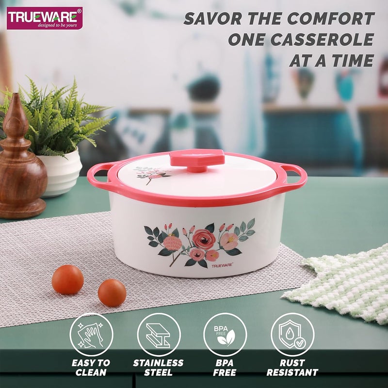 Trueware Trueware Floraa Casserole 1500 ML Thermoware Casserole BPA Free Inner Steel Outer Plastic PU Insulated BPA Free Food Grade Ideal for Chapatti Roti Curd Maker Hot Pot Red  - Image 4