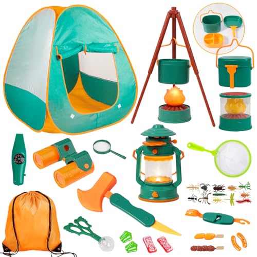 Meland Kids Camping Set with Tent  Toddler Toys for Boys with Campfire Camping Toys for Kids Indoor Outdoor Pretend Play Gift Idea for Boys Age 3456 Year Old Birthday Christmas Green - Image 1