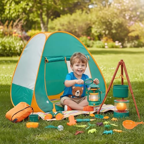 Meland Kids Camping Set with Tent  Toddler Toys for Boys with Campfire Camping Toys for Kids Indoor Outdoor Pretend Play Gift Idea for Boys Age 3456 Year Old Birthday Christmas Green - Image 5