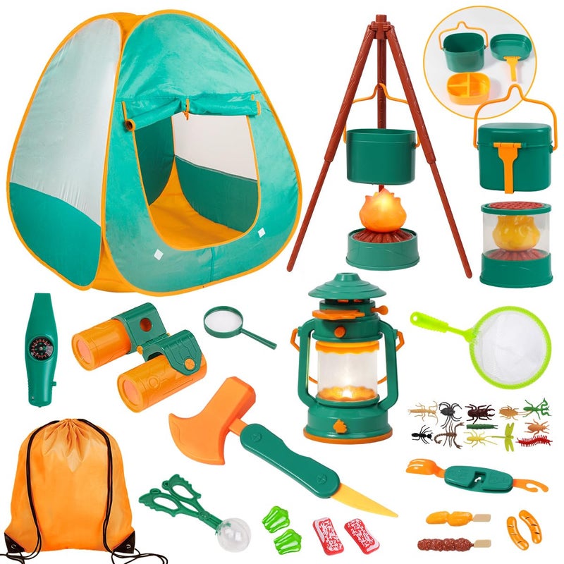 Meland Kids Camping Set with Tent  Toddler Toys for Boys with Campfire Camping Toys for Kids Indoor Outdoor Pretend Play Gift Idea for Boys Age 3456 Year Old Birthday Christmas Green - Image 2