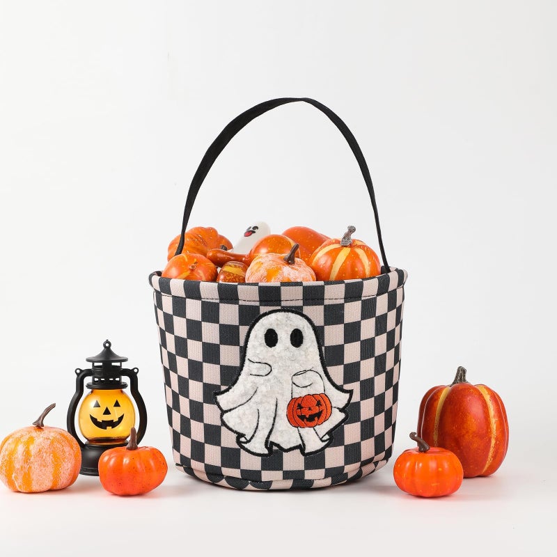 Inough Halloween Bucket, Trick or Treat Basket for Kids Girl Boy Halloween Candy Bucket Gift Basket Canvas Pumpkin Buckets Spooky Boo Baskets Candy Bags Pumpkin Baskets for Party Favor Decorations, Black - Image 1