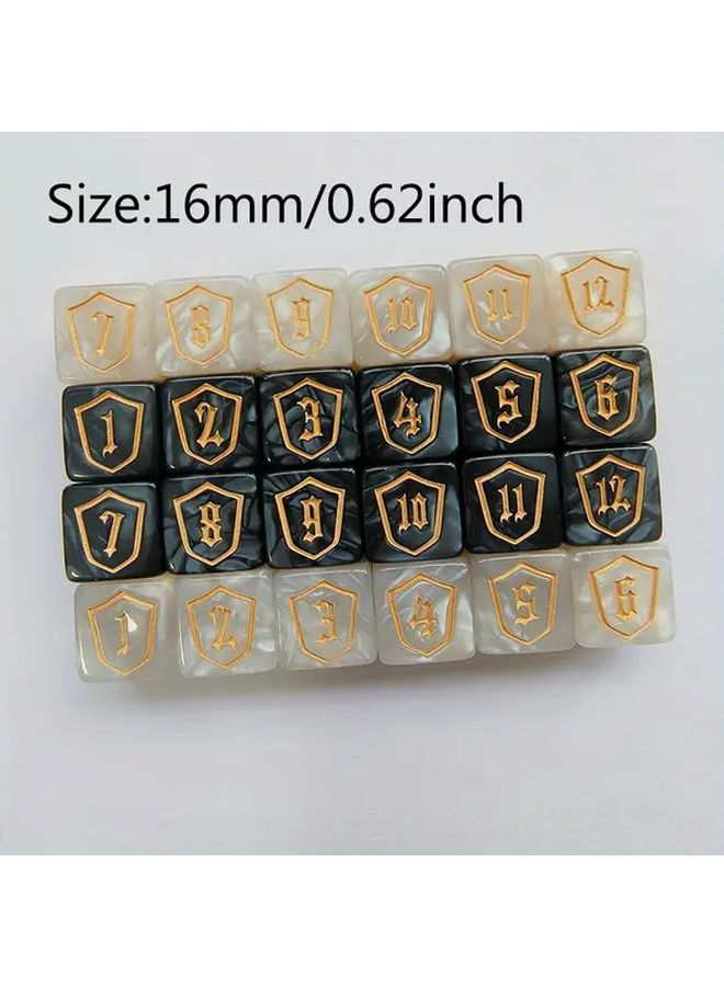 مجموعة مكعبات نرد بيضاء 16مم بستة أوجه مع دروع (6 قطع) - Image 5