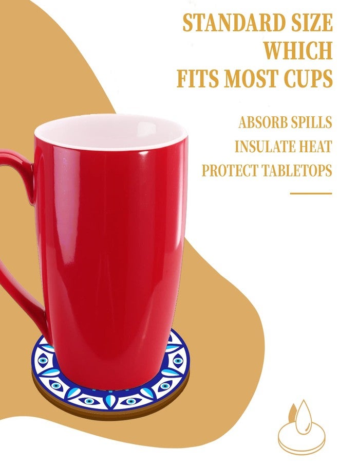 بينيكريت مجموعة بينيكريت من 9 قطع من قواعد الأكواب الخشبية بتصميم عين الحسد، وقاعدة أكواب خشبية مزينة بزهرة ماندالا على شكل فراشة، مناسبة لأكواب القهوة والمطبخ والبار والديكور المنزلي، قطر 4 بوصات، سمك 5 مم - Image 3