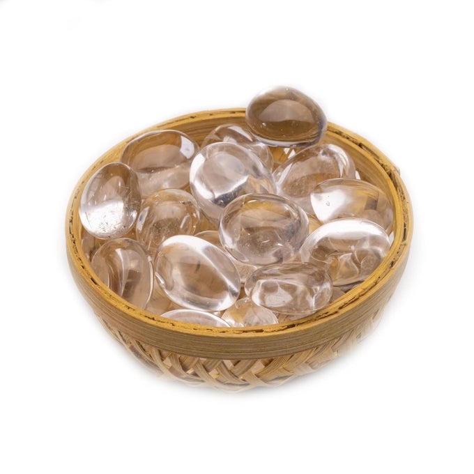 NATURAL CLEAR QUARTZ CRYSTAL PEBBLES TUMBLED AAA STONE FOR WEALTH PROSPERITY 200GRAMS IN BASKET