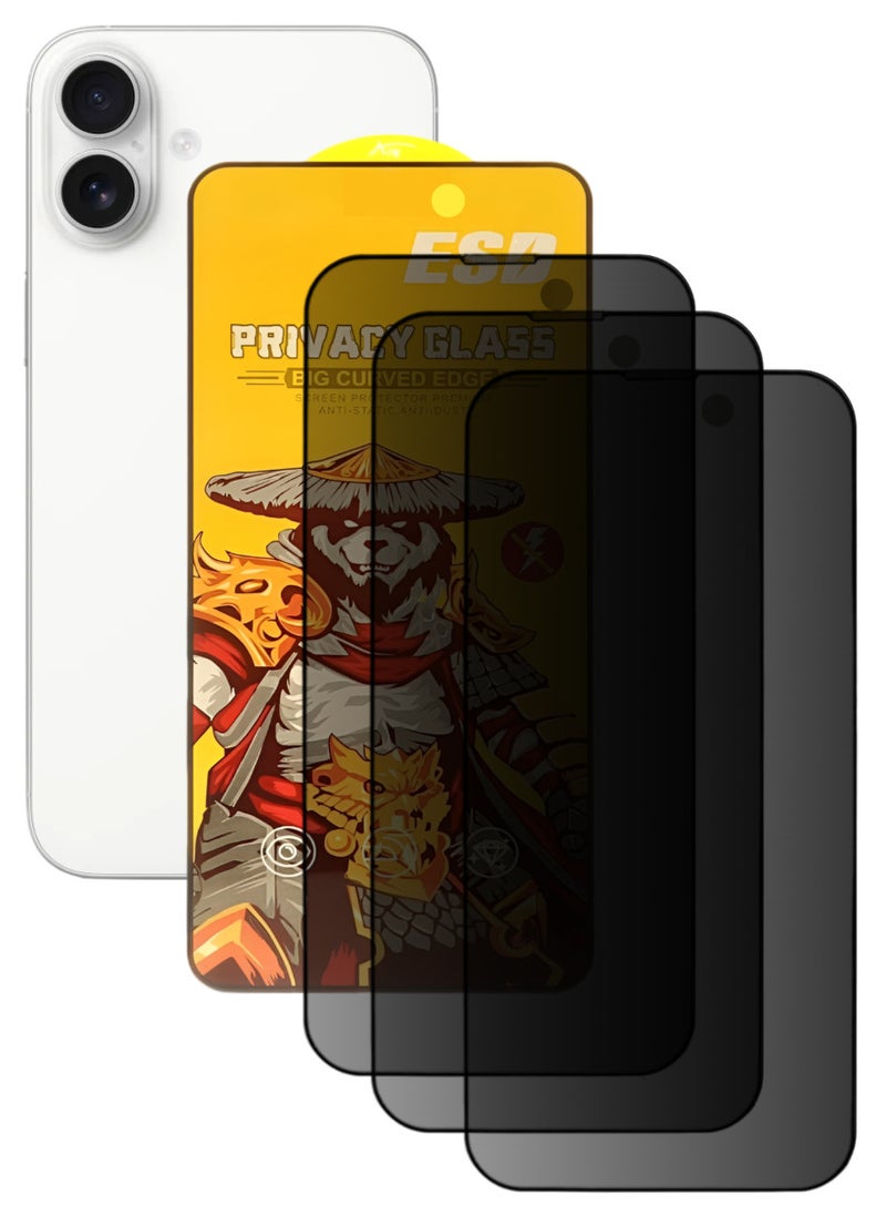 ESD 3 Pieces Tempered Dustproof Privacy Glass Screen Protector Compatible For iPhone 16 Plus - Image 1