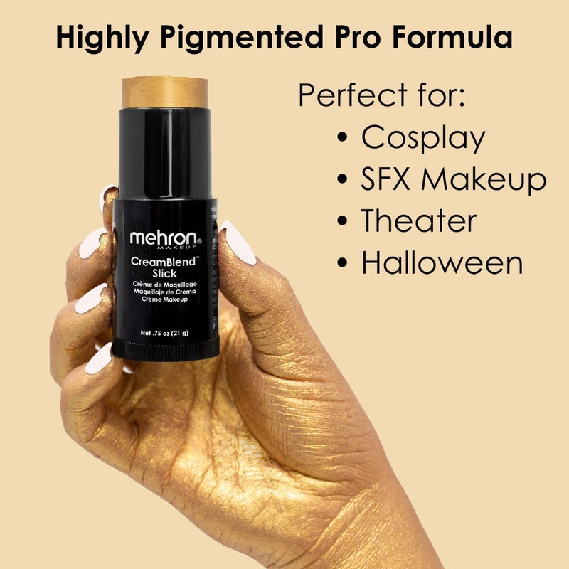 Mehron Makeup CreamBlend Stick | Face Paint, Body Paint, & Foundation Cream Makeup | Perfect for Halloween .75 oz (21 g) (Gold) - Image 3