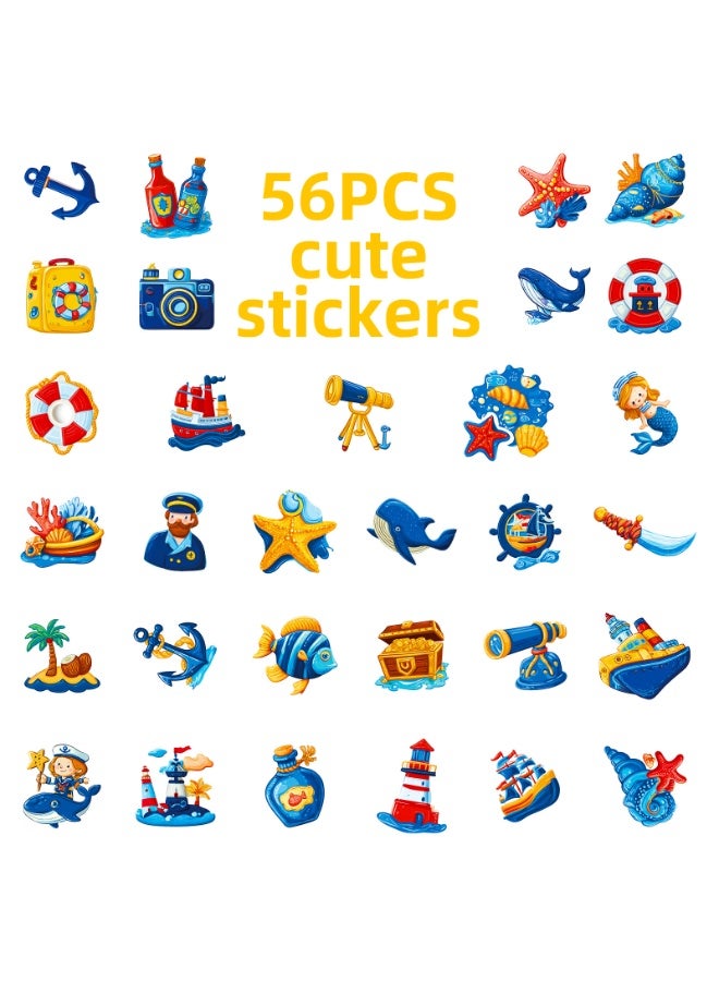 56PCS Nautical Stickers for Cruise Party Scrapbook DIY Crafts Palm Tree Whale Designs for Journal Diary Photo Album DIY Crafts and Birthday Decoration - Image 2