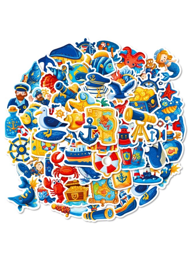 56PCS Nautical Stickers for Cruise Party Scrapbook DIY Crafts Palm Tree Whale Designs for Journal Diary Photo Album DIY Crafts and Birthday Decoration - Image 1